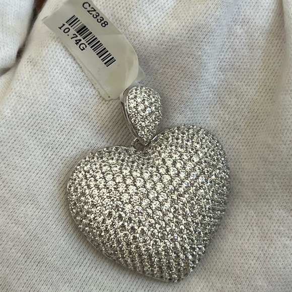BRAND NEW CZ PAVE STERLING SILVER LARGE HEART PENDANT - Picture 5 of 9